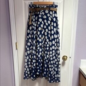 Navy Polka Dot Skirt with Belt